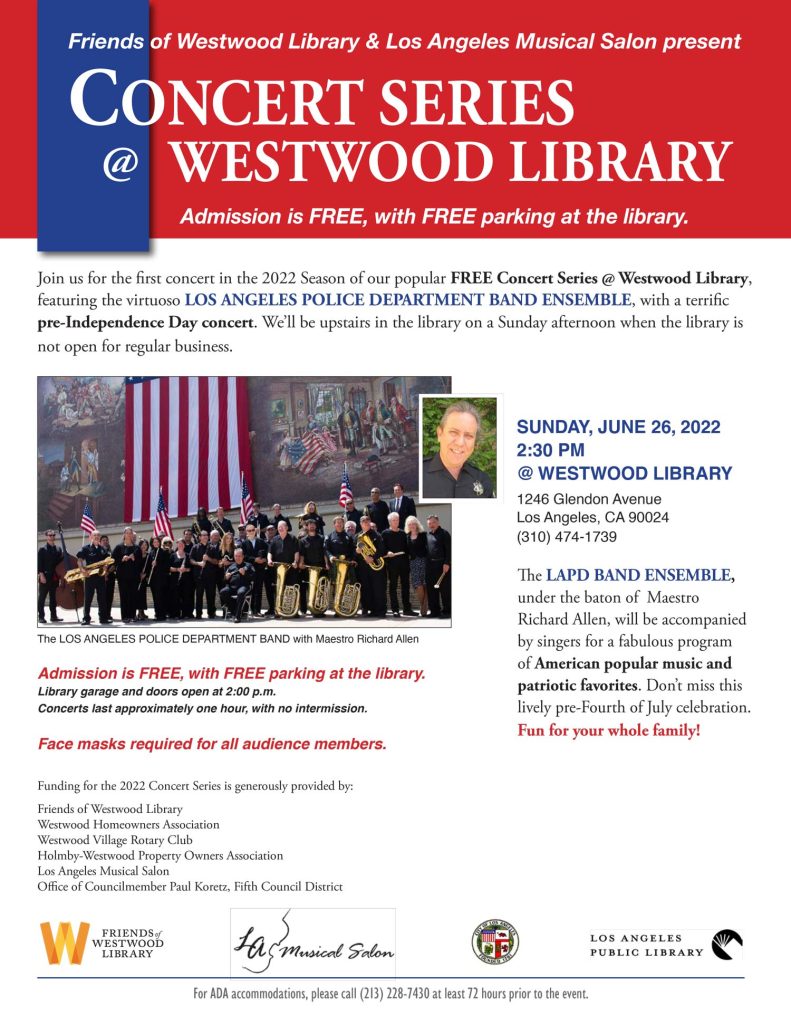LAPD Band Westwood Library, 6/26/2022 Westwood Neighborhood Council